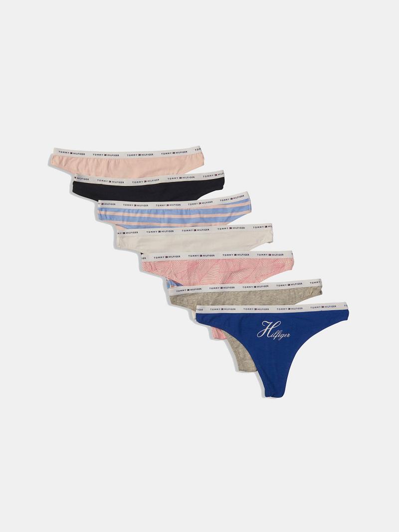 Blue Women\'s Tommy Hilfiger Logo Mix 7PK Thongs | AU_W21571