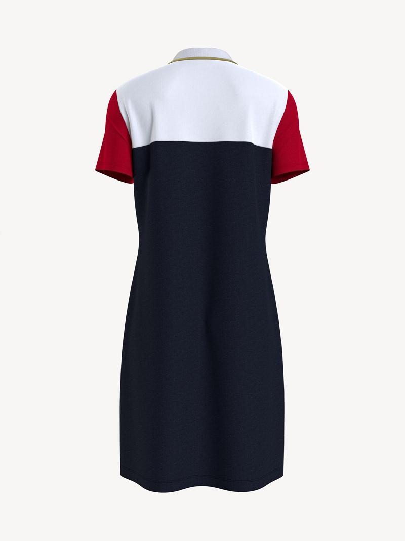 Blue Women's Tommy Hilfiger Quarter-Zip Colorblock Polo Dresses | AU_W21107