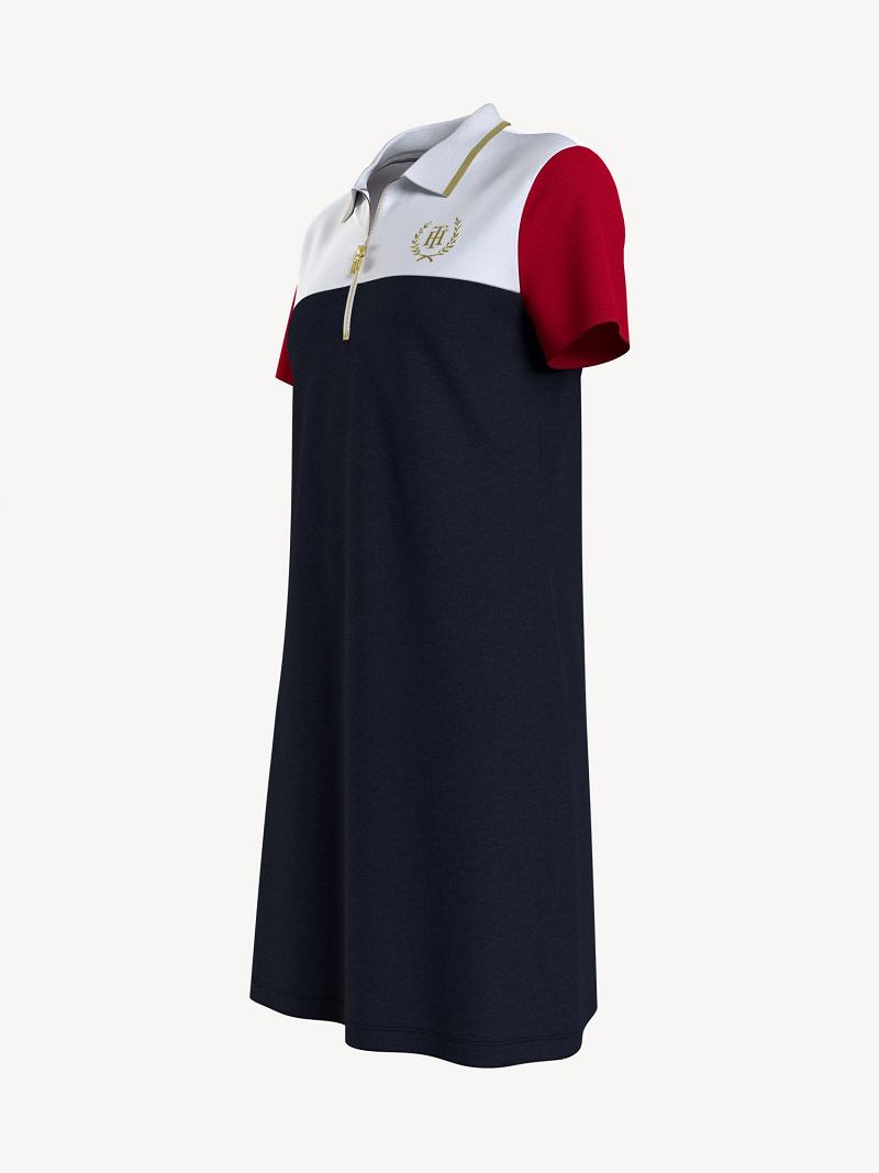 Blue Women's Tommy Hilfiger Quarter-Zip Colorblock Polo Dresses | AU_W21107