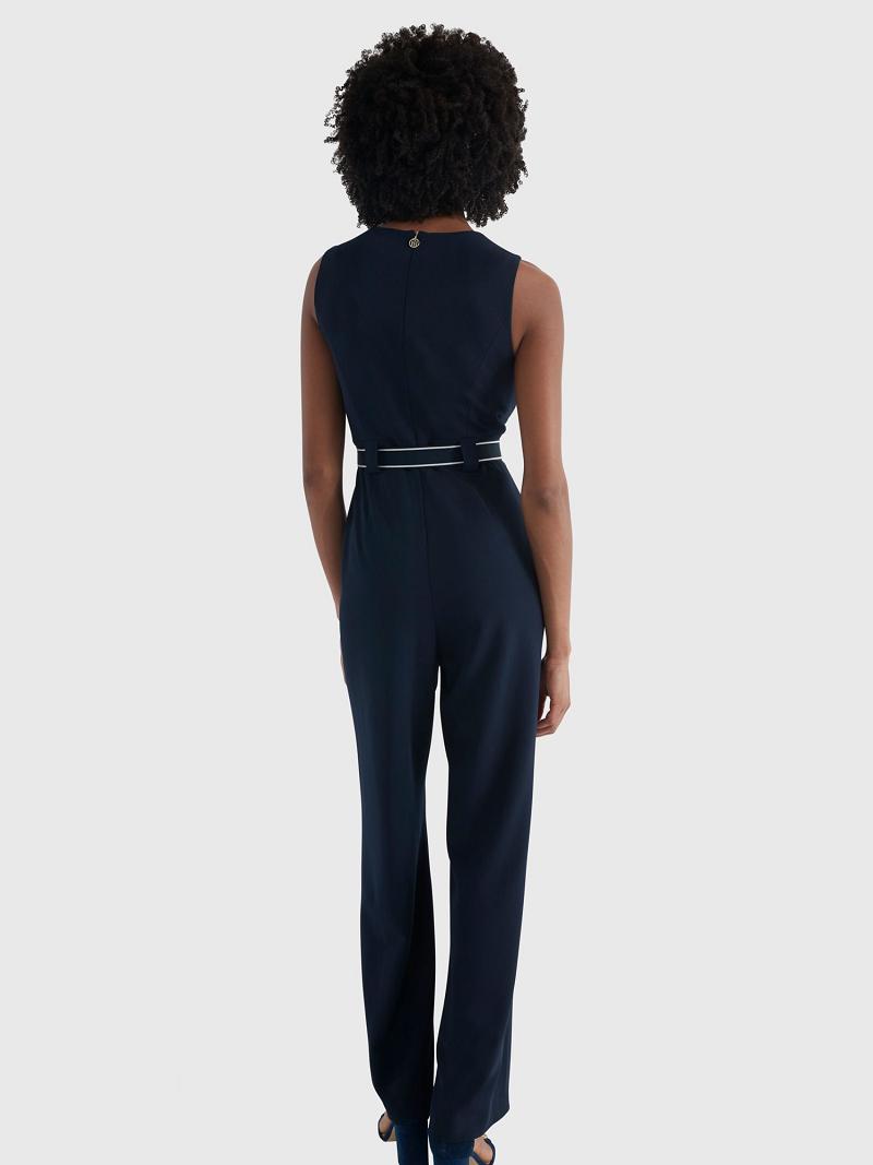 Blue Women's Tommy Hilfiger Sleeveless Belted Jumpsuit Dresses | AU_W21119