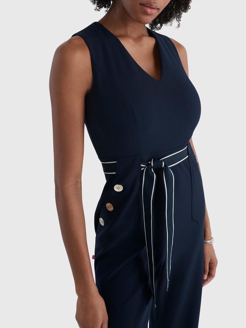 Blue Women's Tommy Hilfiger Sleeveless Belted Jumpsuit Dresses | AU_W21119