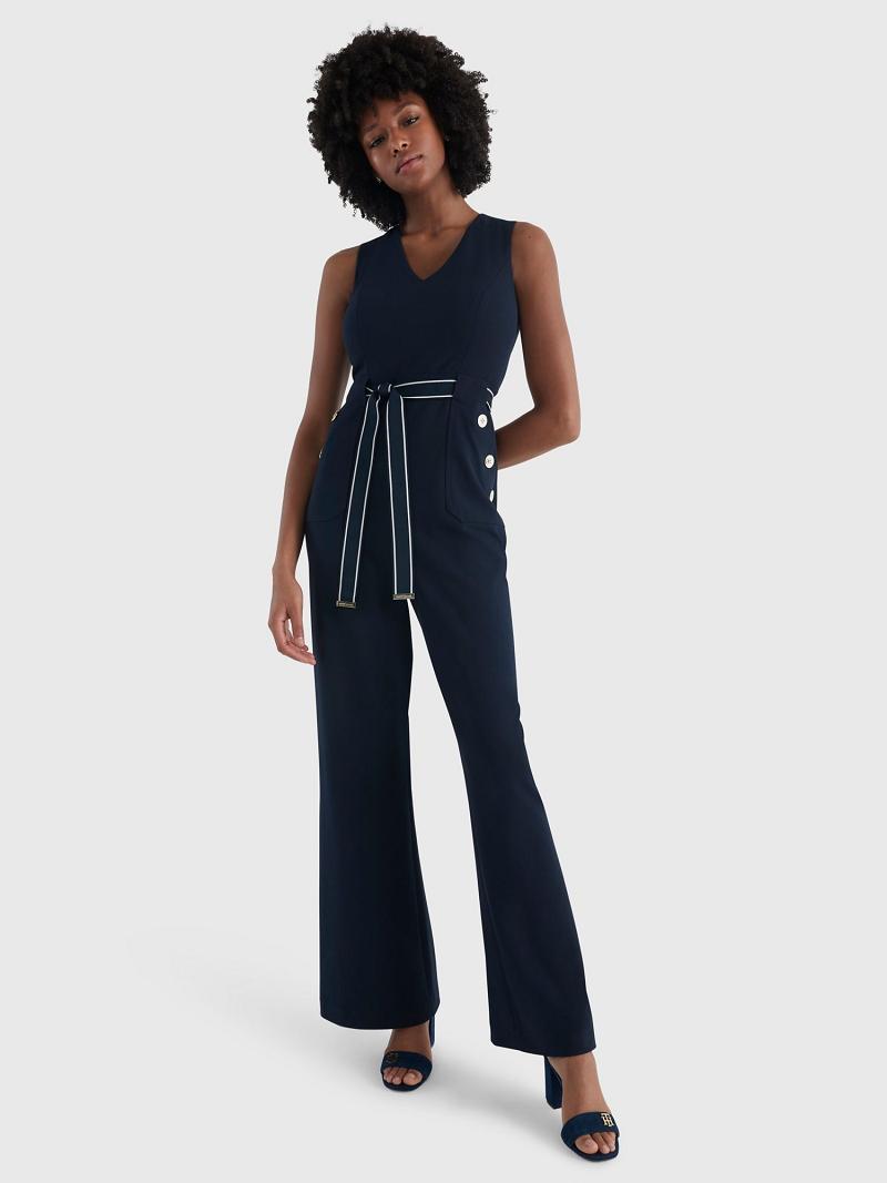 Blue Women\'s Tommy Hilfiger Sleeveless Belted Jumpsuit Dresses | AU_W21119