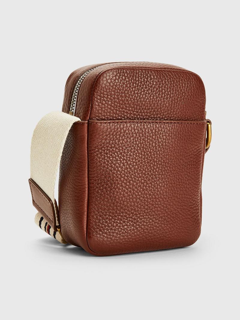 Brown Men's Tommy Hilfiger Premium Leather Mini Crossbody Bags | AU_M31700