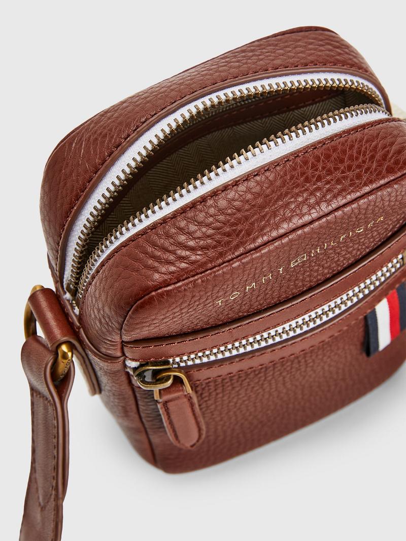 Brown Men's Tommy Hilfiger Premium Leather Mini Crossbody Bags | AU_M31700