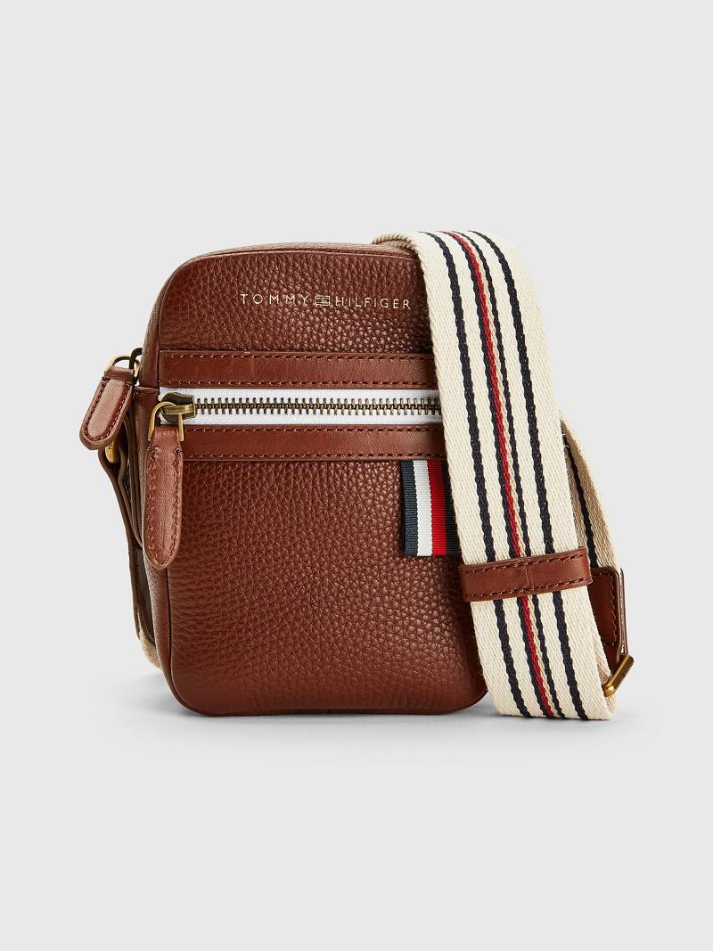 Brown Men\'s Tommy Hilfiger Premium Leather Mini Crossbody Bags | AU_M31700