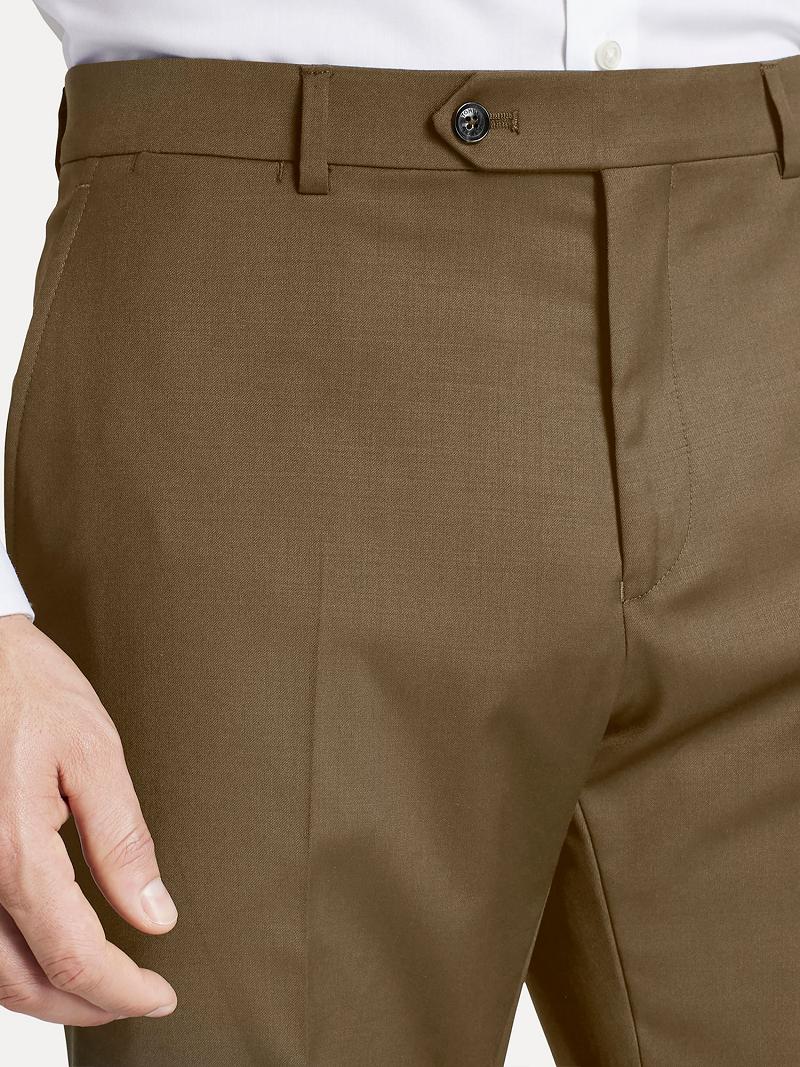 Brown Men's Tommy Hilfiger Regular fit tan sharkskin wool Pants | AU_M31334