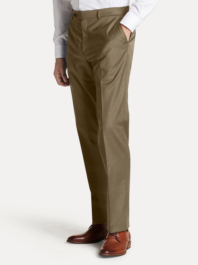 Brown Men\'s Tommy Hilfiger Regular fit tan sharkskin wool Pants | AU_M31334