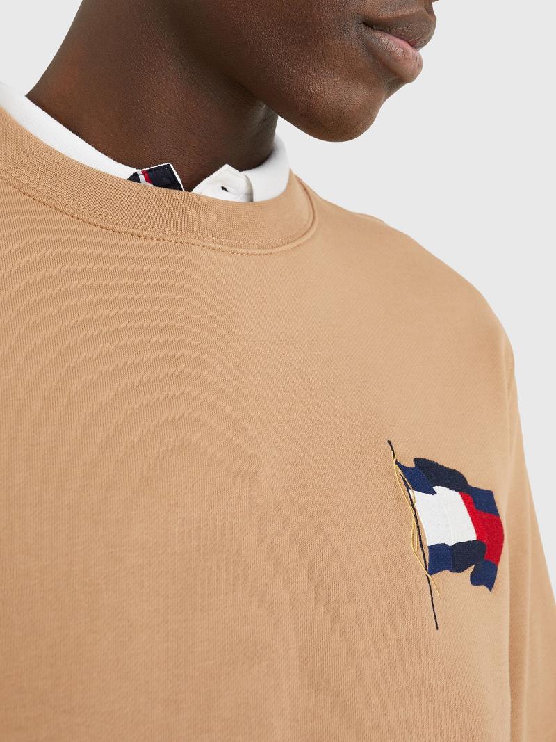 Brown Men's Tommy Hilfiger Wavy Flag Sweatshirts | AU_M31140