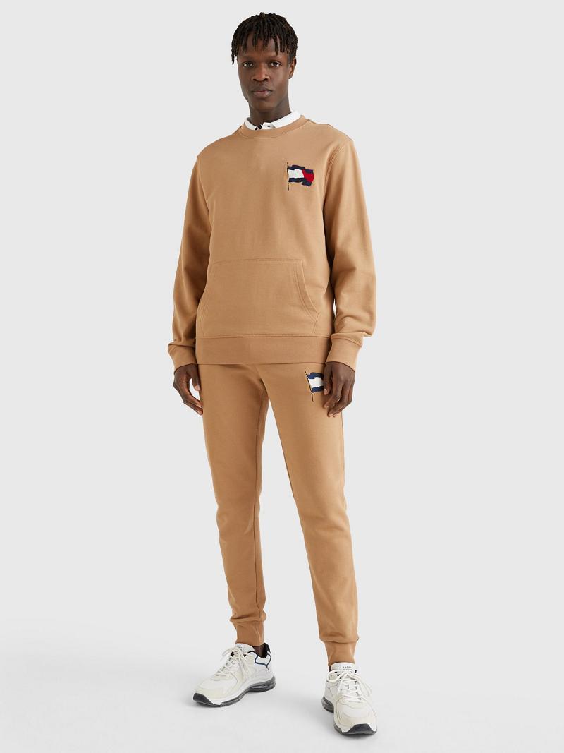 Brown Men's Tommy Hilfiger Wavy Flag Sweatshirts | AU_M31140