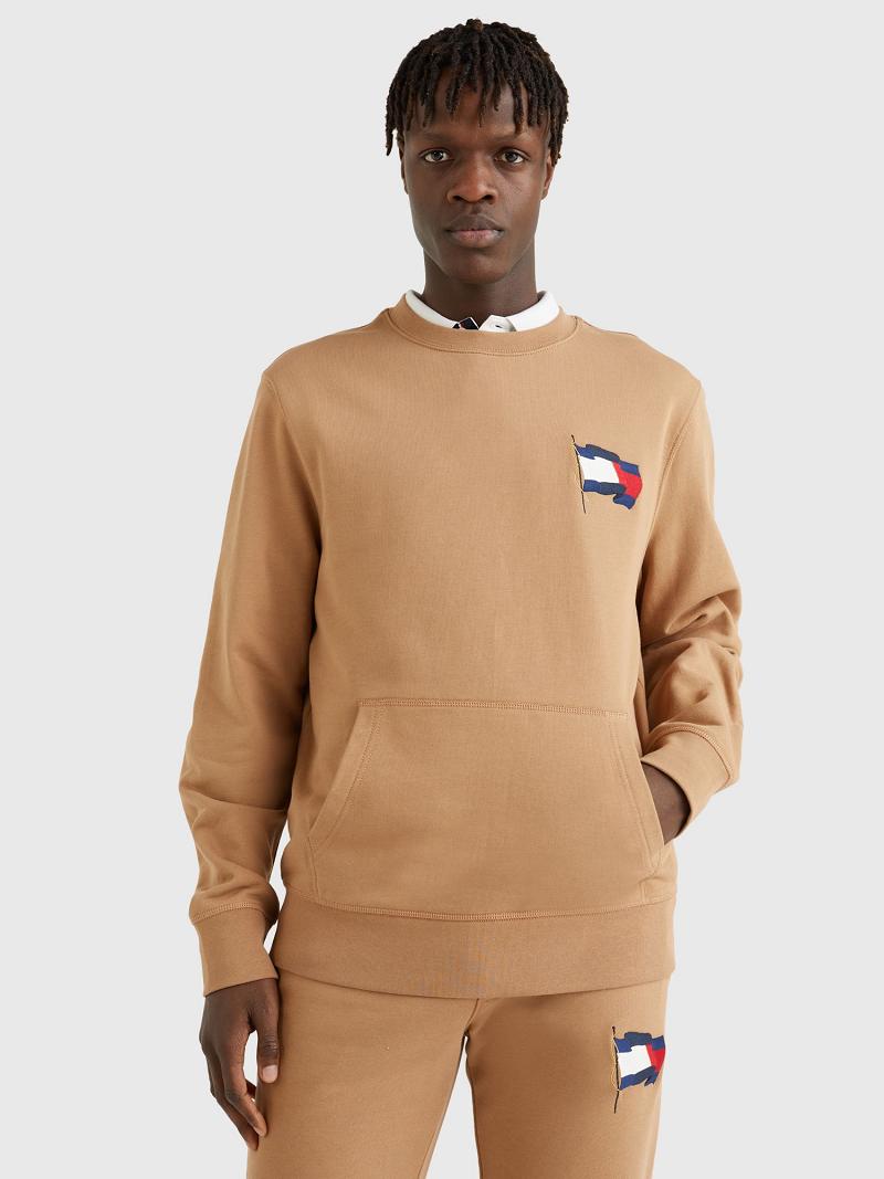 Brown Men\'s Tommy Hilfiger Wavy Flag Sweatshirts | AU_M31140