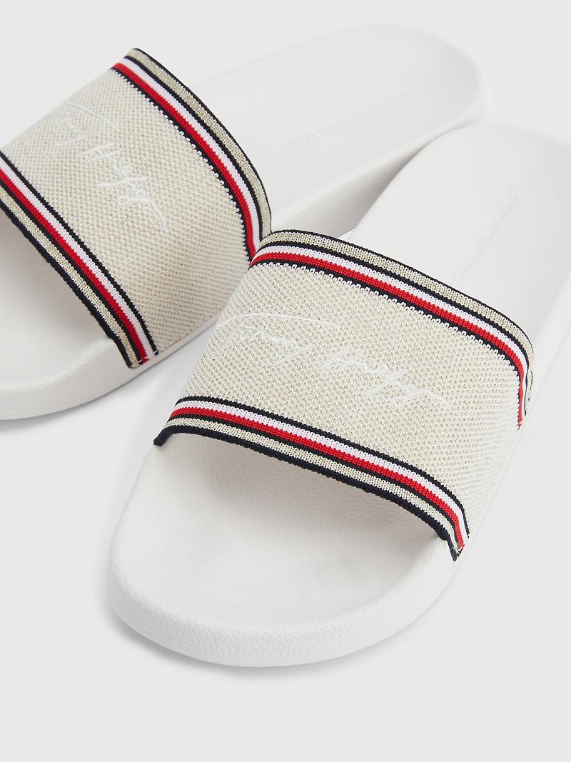 Brown Women's Tommy Hilfiger Recycled Metallic Knit Pool Slides | AU_W21621