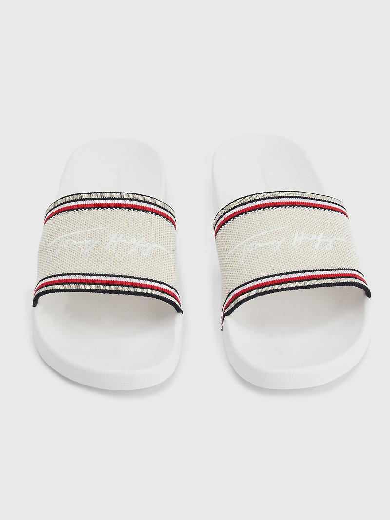 Brown Women's Tommy Hilfiger Recycled Metallic Knit Pool Slides | AU_W21621