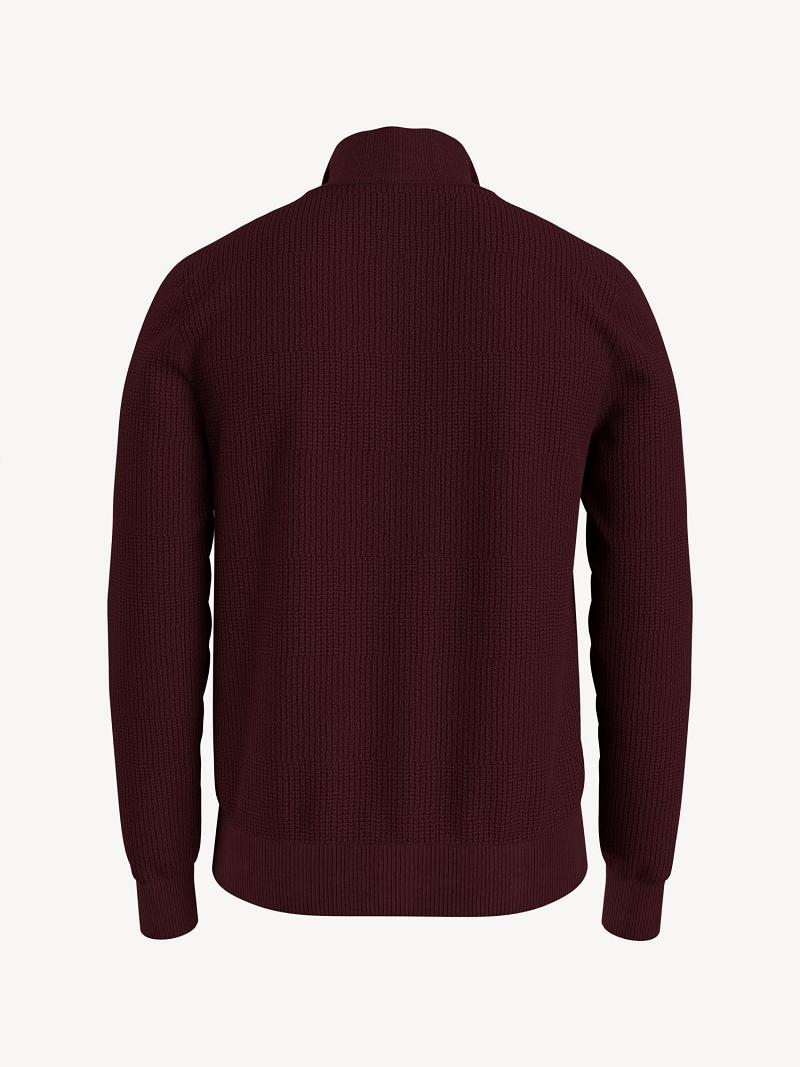 Burgundy Men's Tommy Hilfiger Essential solid quarter-zip Sweaters | AU_M31162