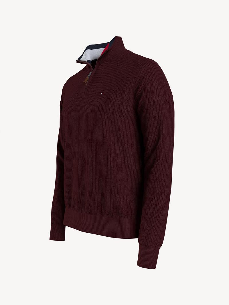 Burgundy Men's Tommy Hilfiger Essential solid quarter-zip Sweaters | AU_M31162