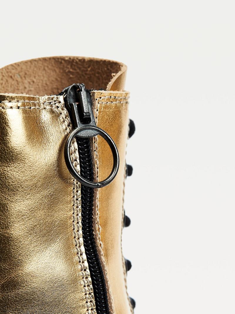 Gold Women's Tommy Hilfiger Gold Leather Boots | AU_W21581