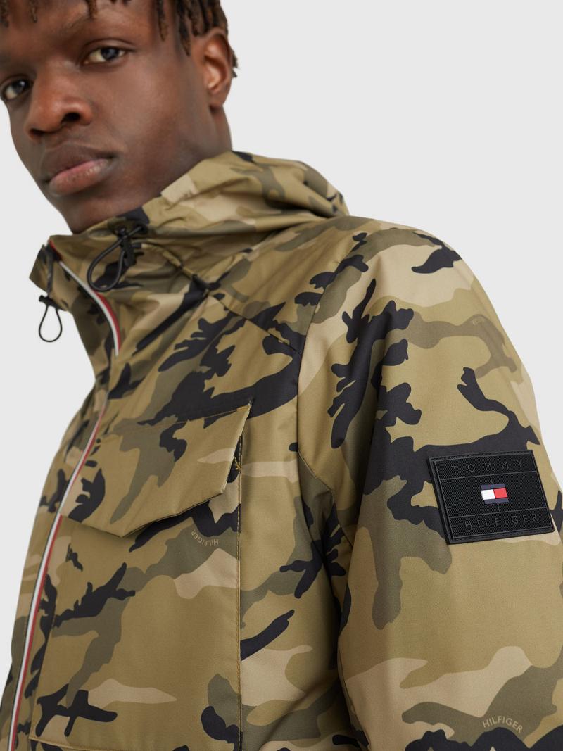 Green / Camo Men's Tommy Hilfiger Camo hooded Jackets | AU_M31394