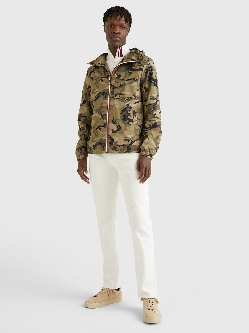 Green / Camo Men's Tommy Hilfiger Camo hooded Jackets | AU_M31394