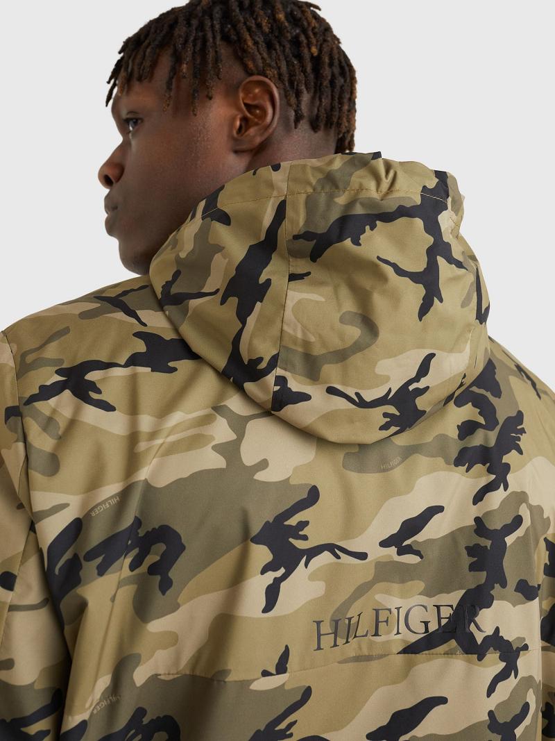 Green / Camo Men's Tommy Hilfiger Camo hooded Jackets | AU_M31394