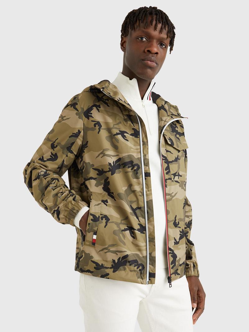 Green / Camo Men\'s Tommy Hilfiger Camo hooded Jackets | AU_M31394