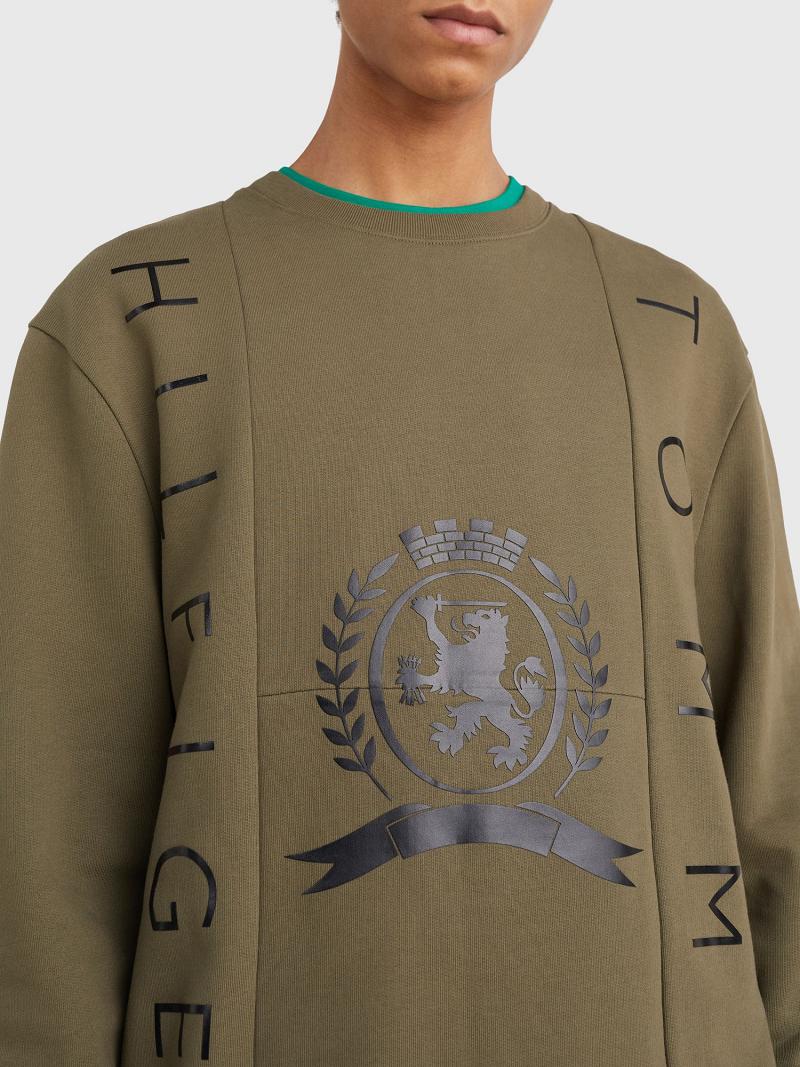 Green Men's Tommy Hilfiger Crest and flag Sweatshirts | AU_M31116