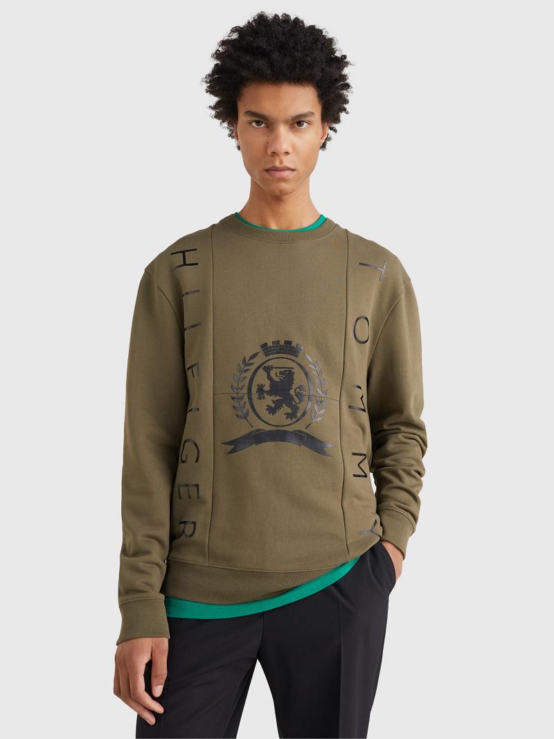 Green Men\'s Tommy Hilfiger Crest and flag Sweatshirts | AU_M31116