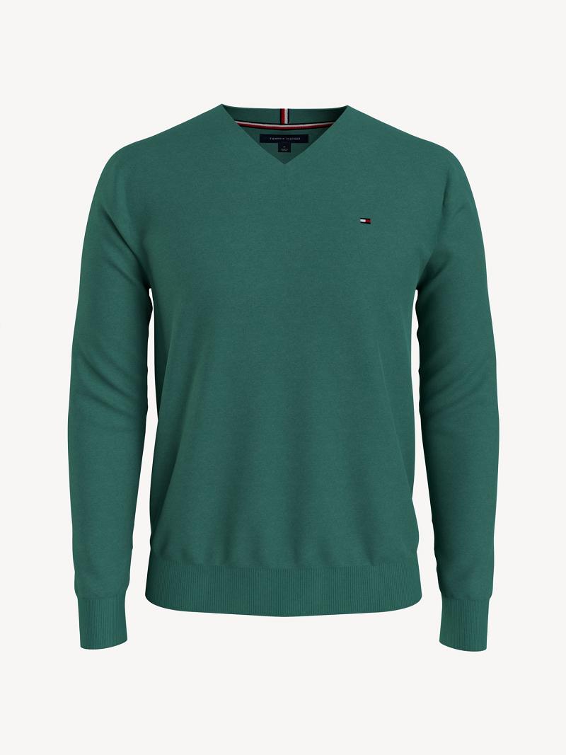 Green Men\'s Tommy Hilfiger Essential tonal v-neck Sweaters | AU_M31165