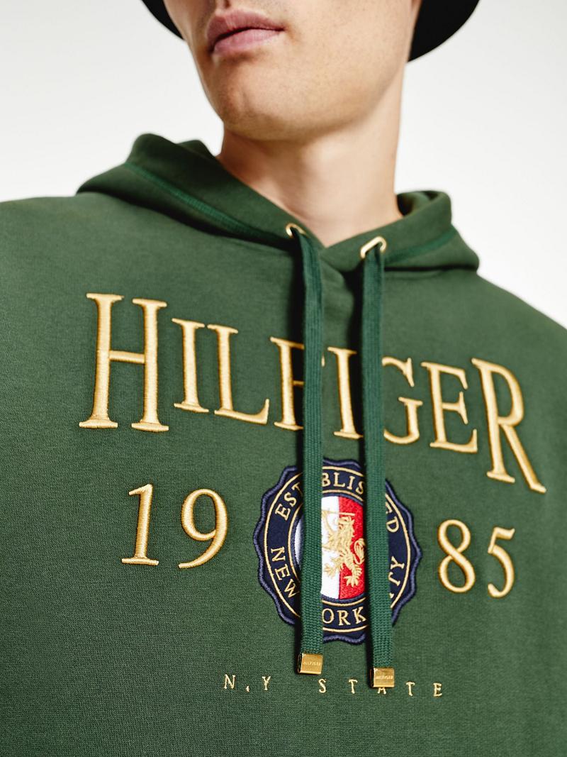 Green Men's Tommy Hilfiger Icon Organic Cotton Crest Hoodies | AU_M31446