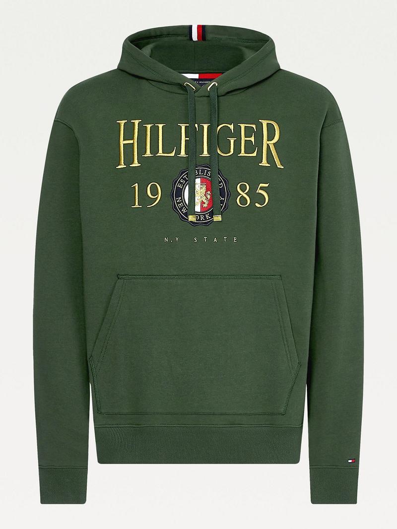 Green Men's Tommy Hilfiger Icon Organic Cotton Crest Hoodies | AU_M31446