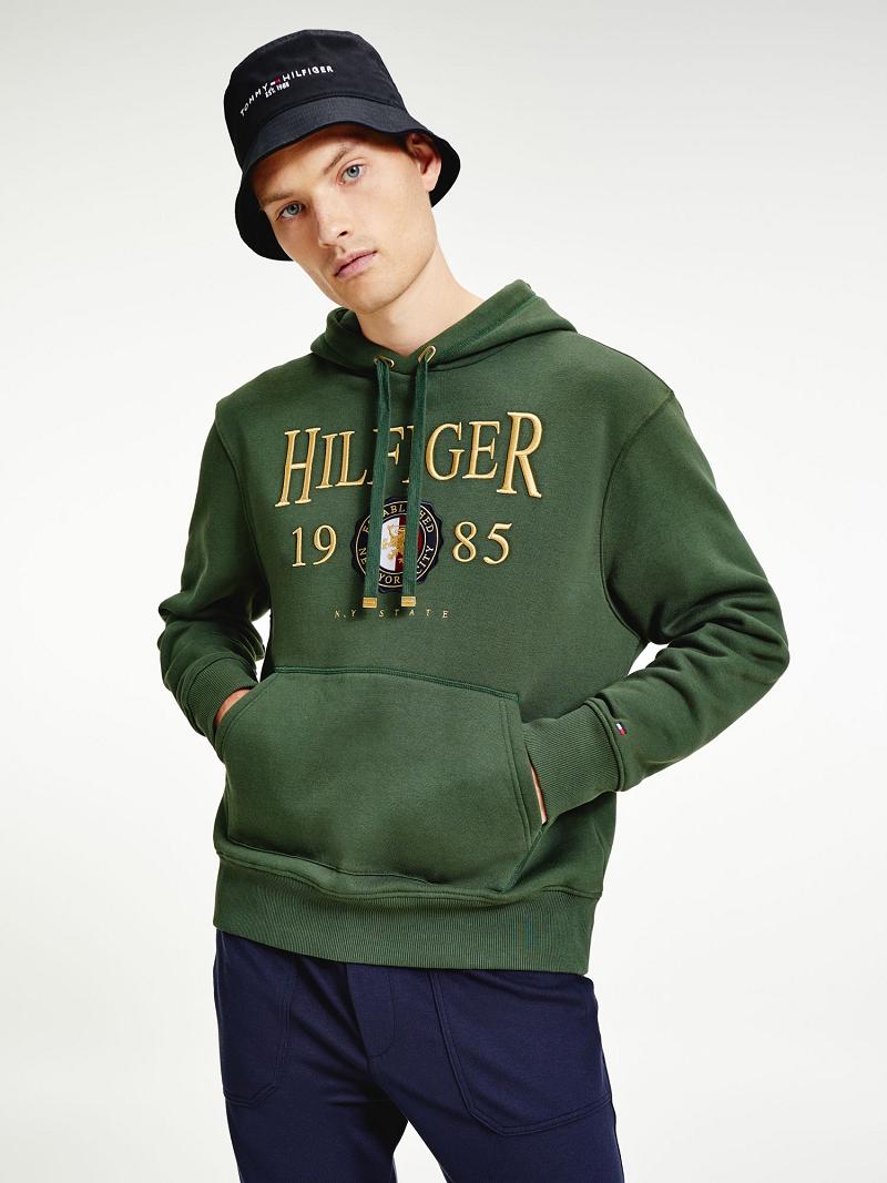 Green Men\'s Tommy Hilfiger Icon Organic Cotton Crest Hoodies | AU_M31446