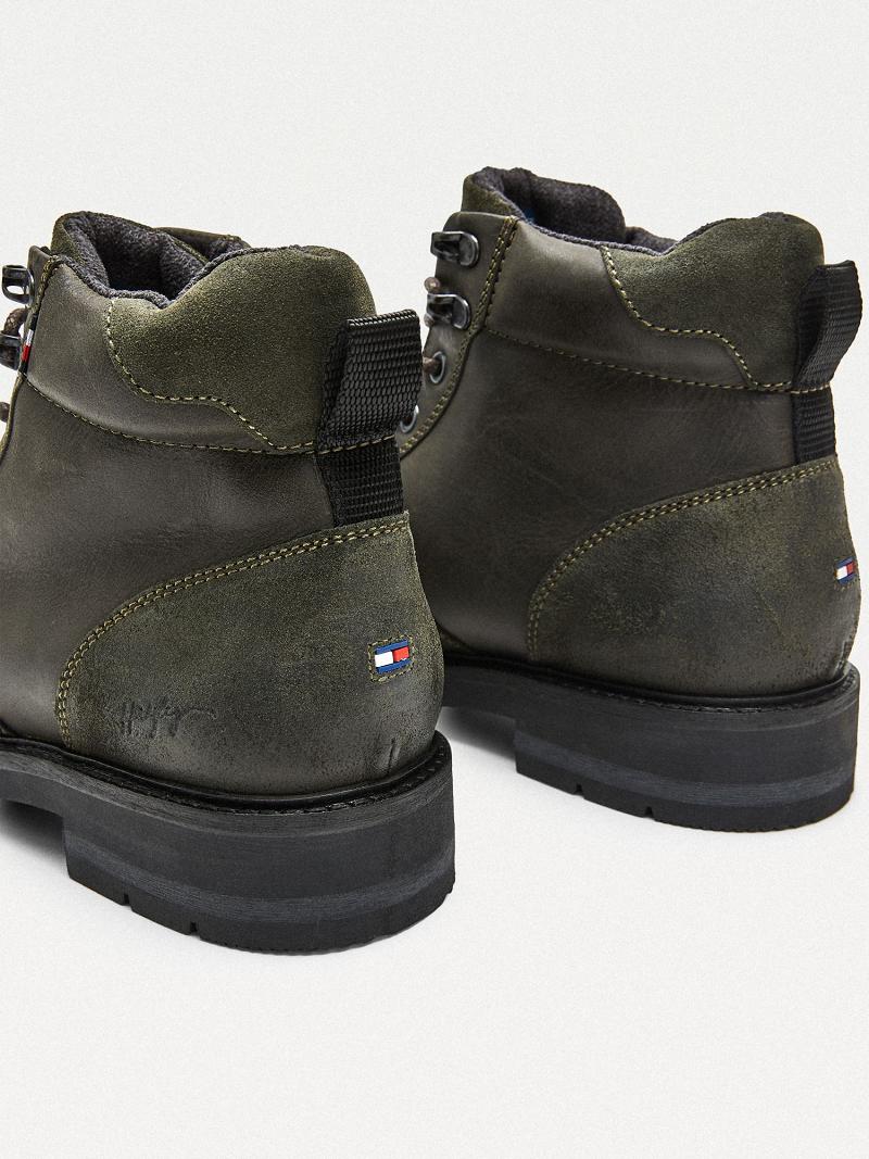 Green Men's Tommy Hilfiger Leather mix Boots | AU_M31686