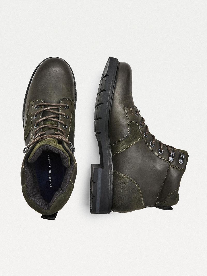 Green Men's Tommy Hilfiger Leather mix Boots | AU_M31686