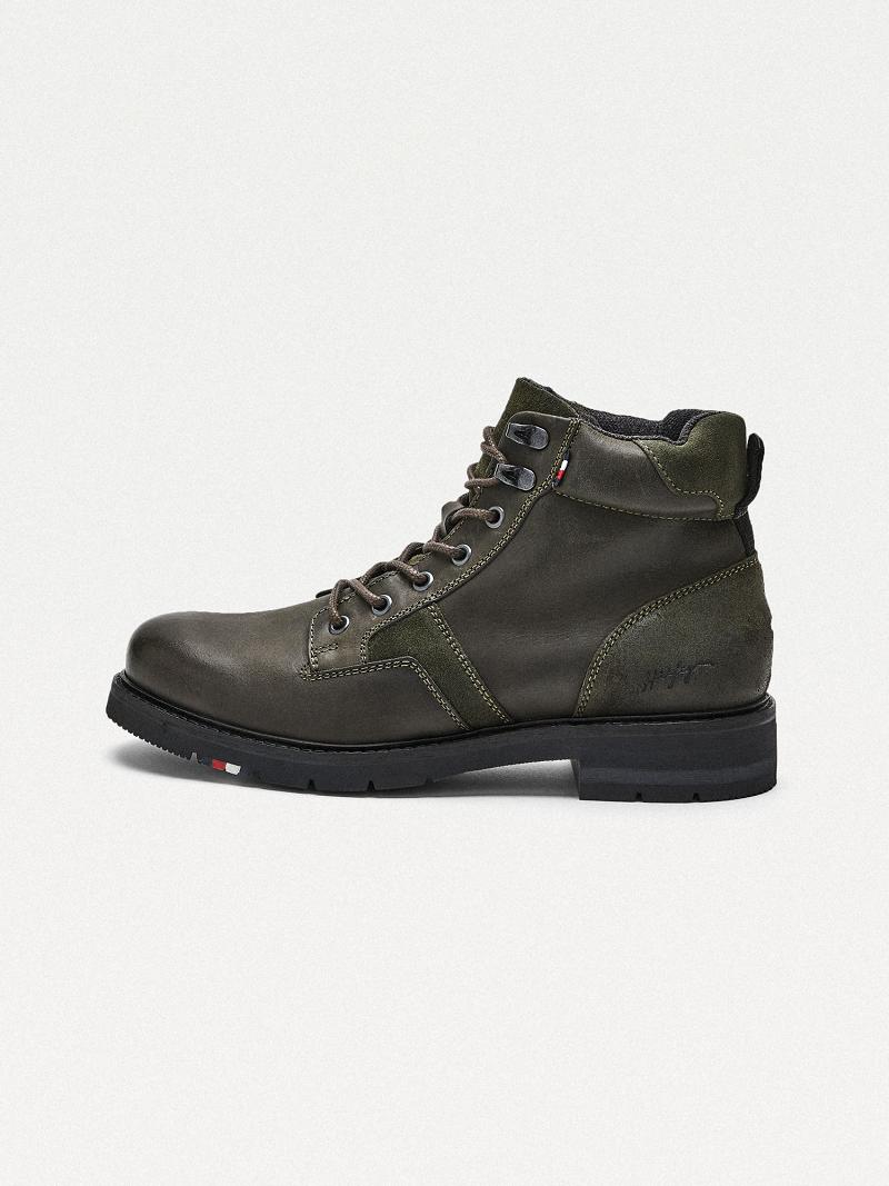 Green Men's Tommy Hilfiger Leather mix Boots | AU_M31686