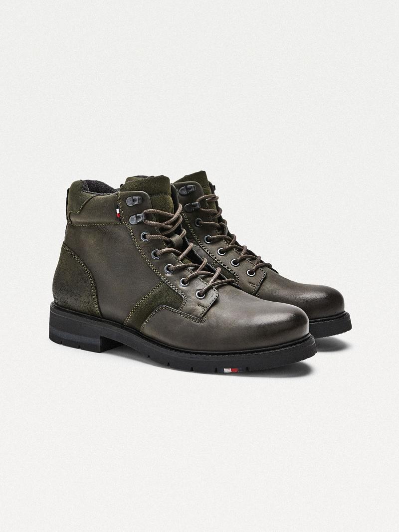 Green Men\'s Tommy Hilfiger Leather mix Boots | AU_M31686