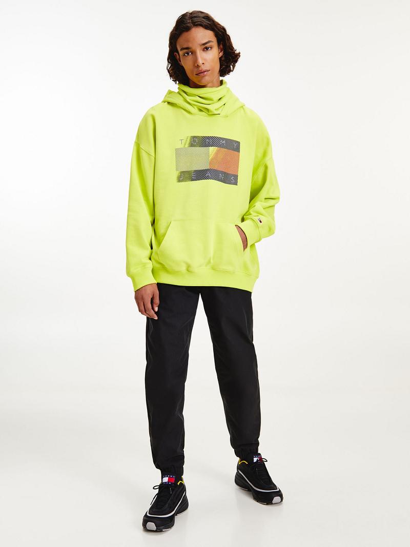 Green Men's Tommy Hilfiger Modern reflective flag Hoodies | AU_M31449