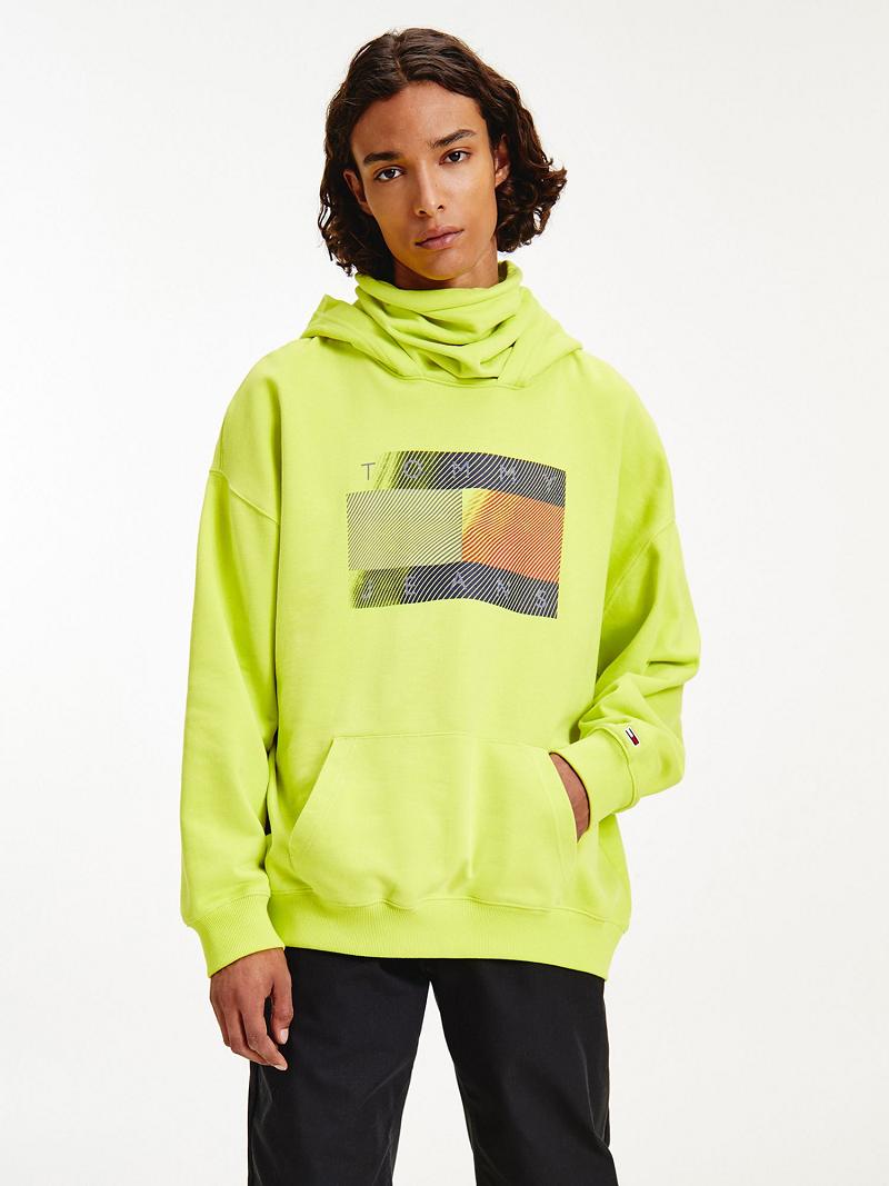 Green Men\'s Tommy Hilfiger Modern reflective flag Hoodies | AU_M31449