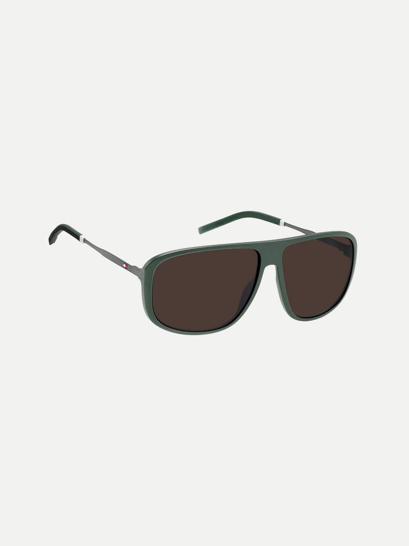 Green Men's Tommy Hilfiger Square Retro Sunglasses | AU_M31774