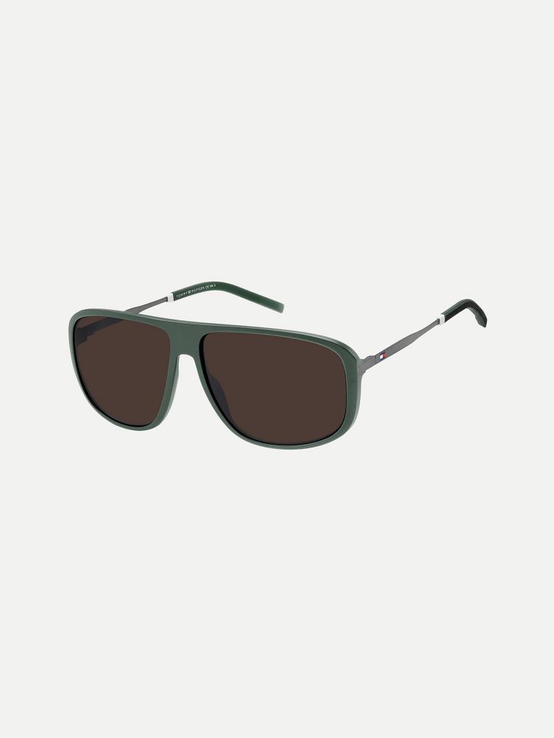 Green Men\'s Tommy Hilfiger Square Retro Sunglasses | AU_M31774