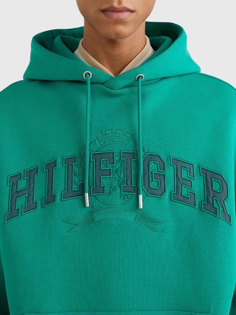 Green Men's Tommy Hilfiger Varsity crest Hoodies | AU_M31470