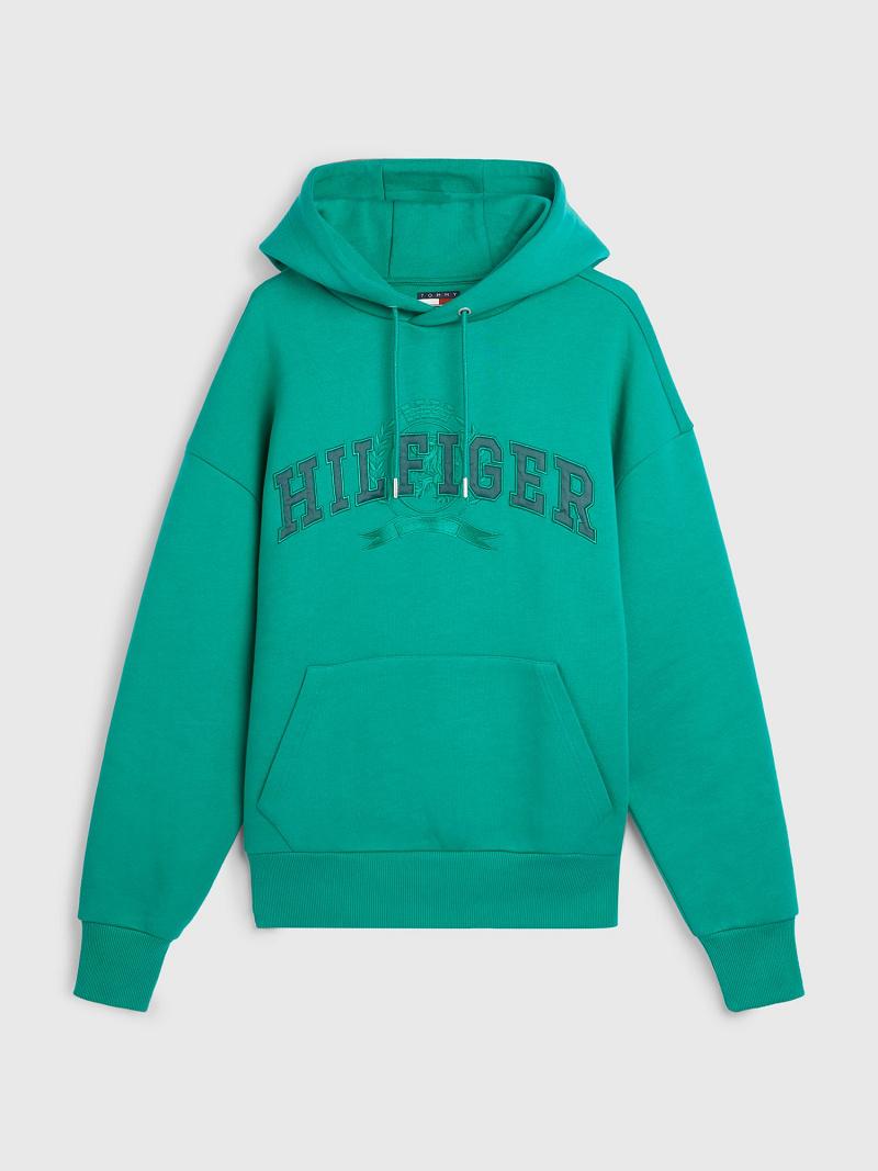 Green Men's Tommy Hilfiger Varsity crest Hoodies | AU_M31470