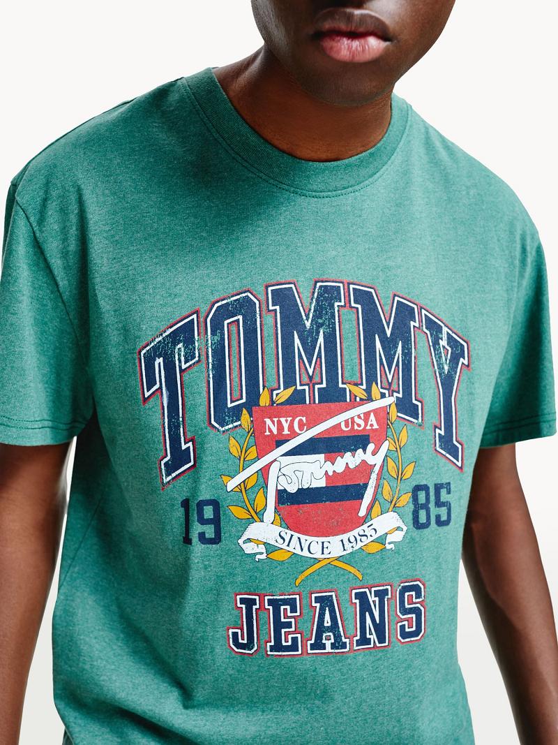 Green Men's Tommy Hilfiger Washed collegiate T Shirts | AU_M31089