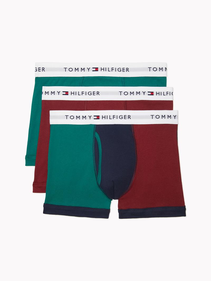 Green / Navy / Red Men\'s Tommy Hilfiger Cotton classics trunk 3pk Trunks | AU_M31498