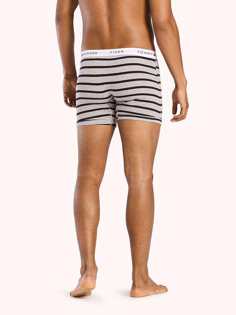 Grey / Black Men's Tommy Hilfiger Cotton classics stripe boxer brief 3pk Boxer Briefs | AU_M31591