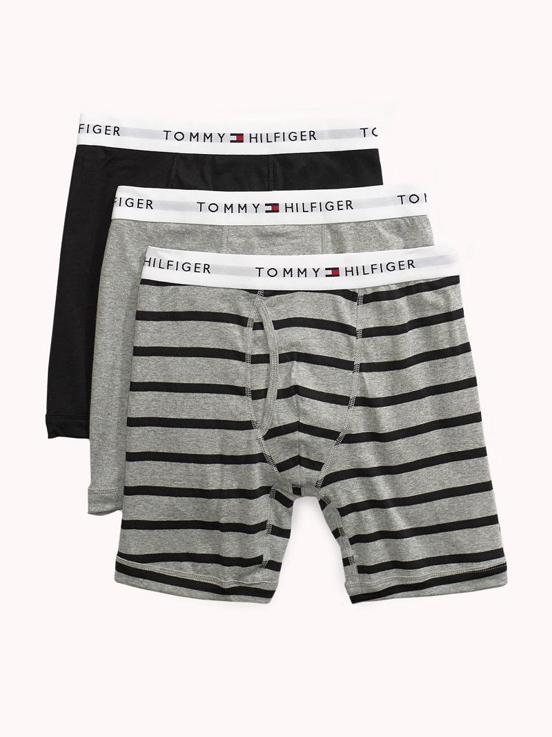 Grey / Black Men\'s Tommy Hilfiger Cotton classics stripe boxer brief 3pk Boxer Briefs | AU_M31591