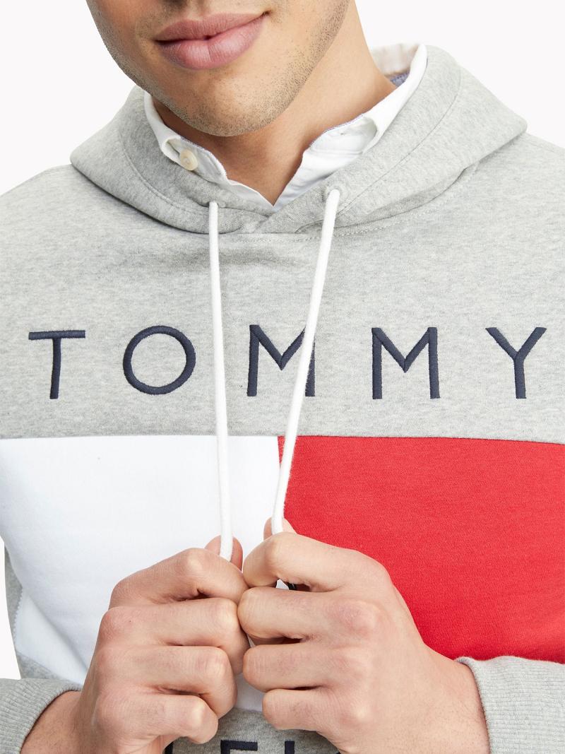 Grey Men's Tommy Hilfiger Essential Logo Hoodies | AU_M31439