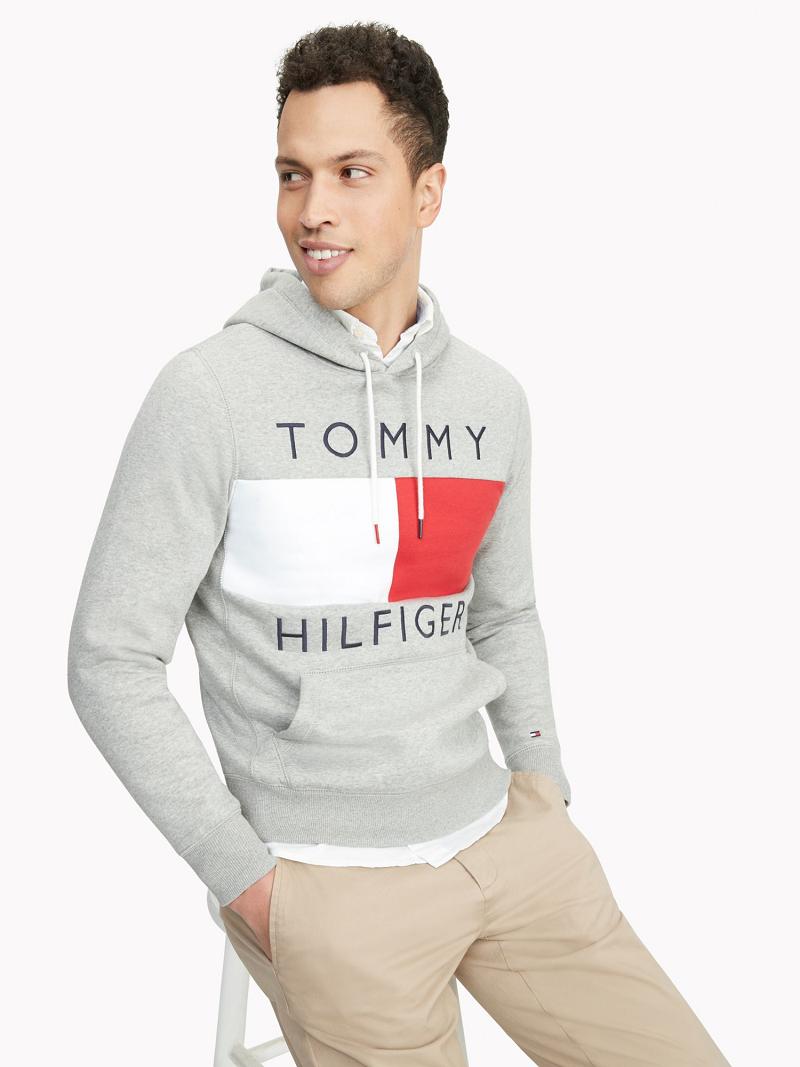 Grey Men\'s Tommy Hilfiger Essential Logo Hoodies | AU_M31439