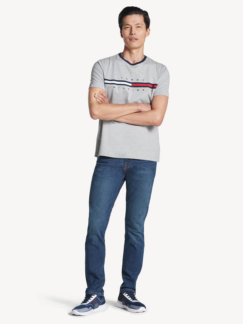 Grey Men's Tommy Hilfiger Essential flag logo T Shirts | AU_M31027