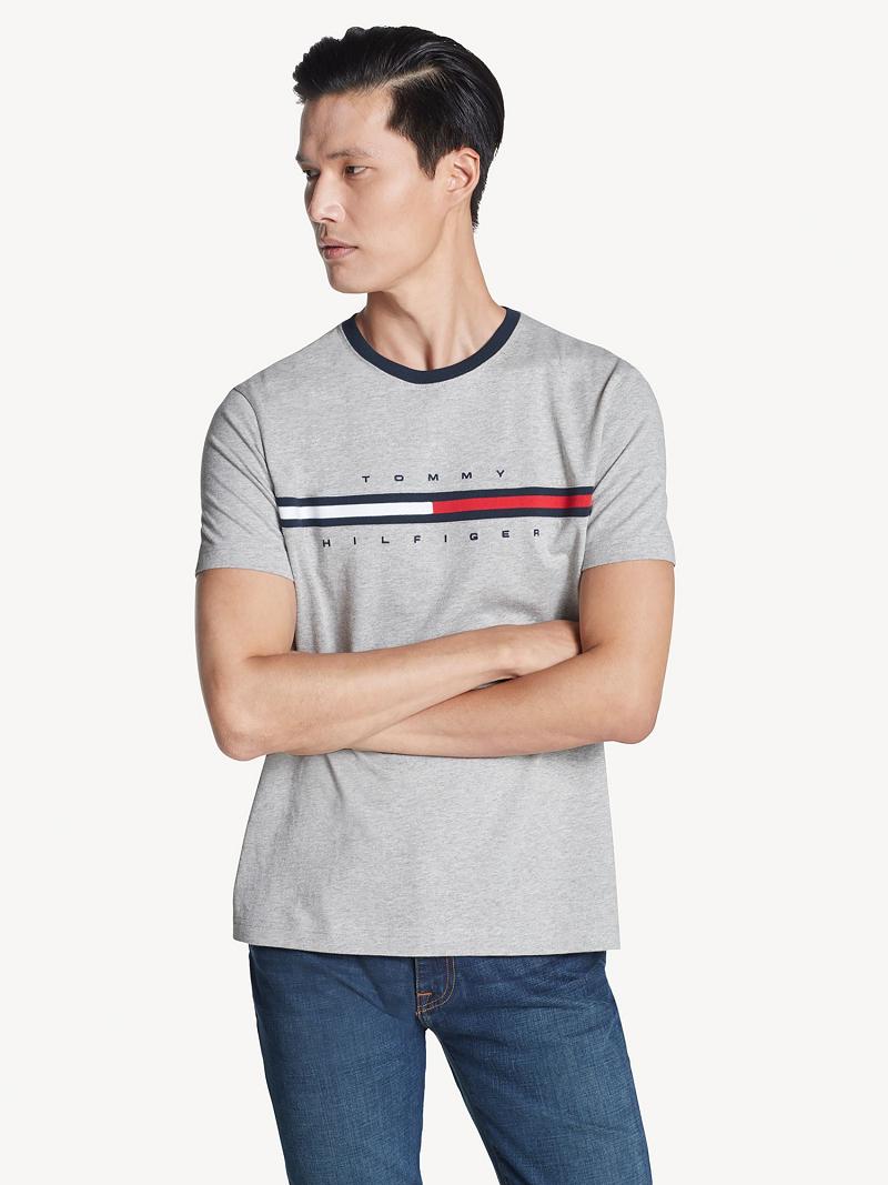 Grey Men\'s Tommy Hilfiger Essential flag logo T Shirts | AU_M31027