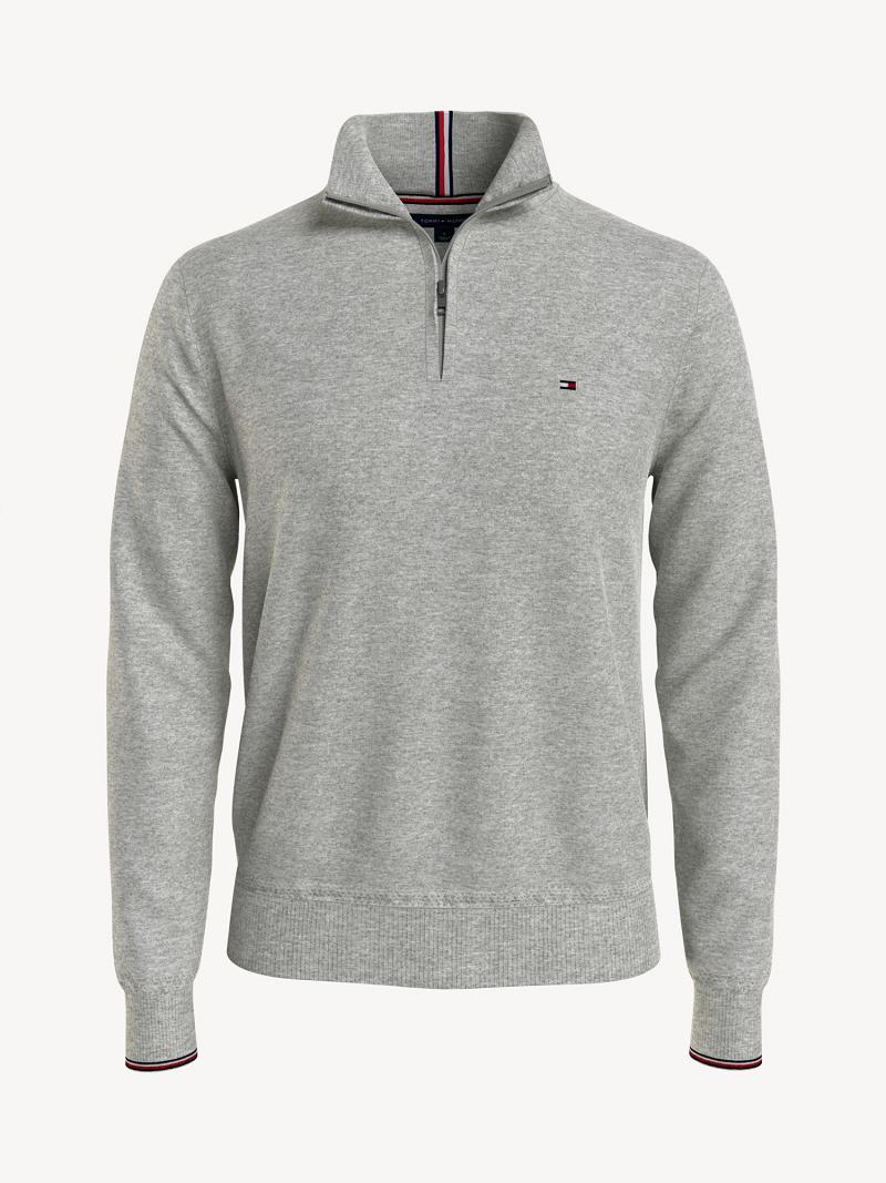 Grey Men\'s Tommy Hilfiger Essential tonal quarter-zip Sweaters | AU_M31164