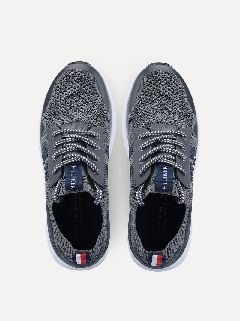 Grey Men's Tommy Hilfiger Mesh hilfiger logo Sneakers | AU_M31624