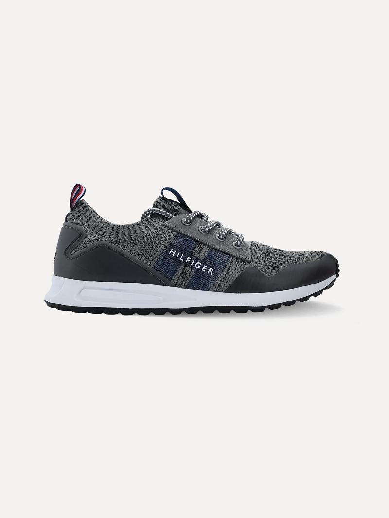 Grey Men's Tommy Hilfiger Mesh hilfiger logo Sneakers | AU_M31624